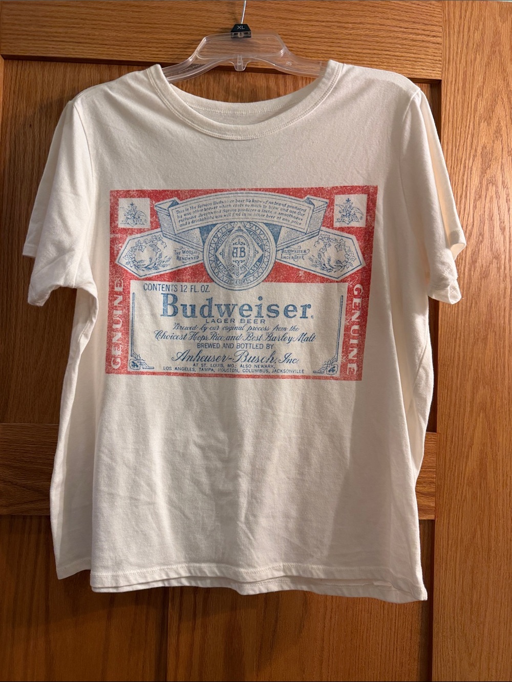 Budweiser Cream Tee with Red & Blue Label Graphic